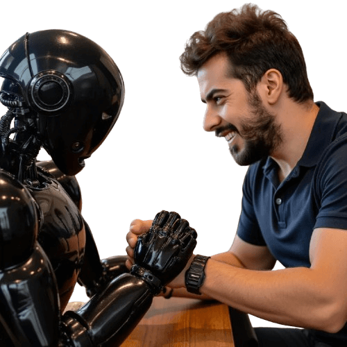 Khodor arm-wrestling an AI robot